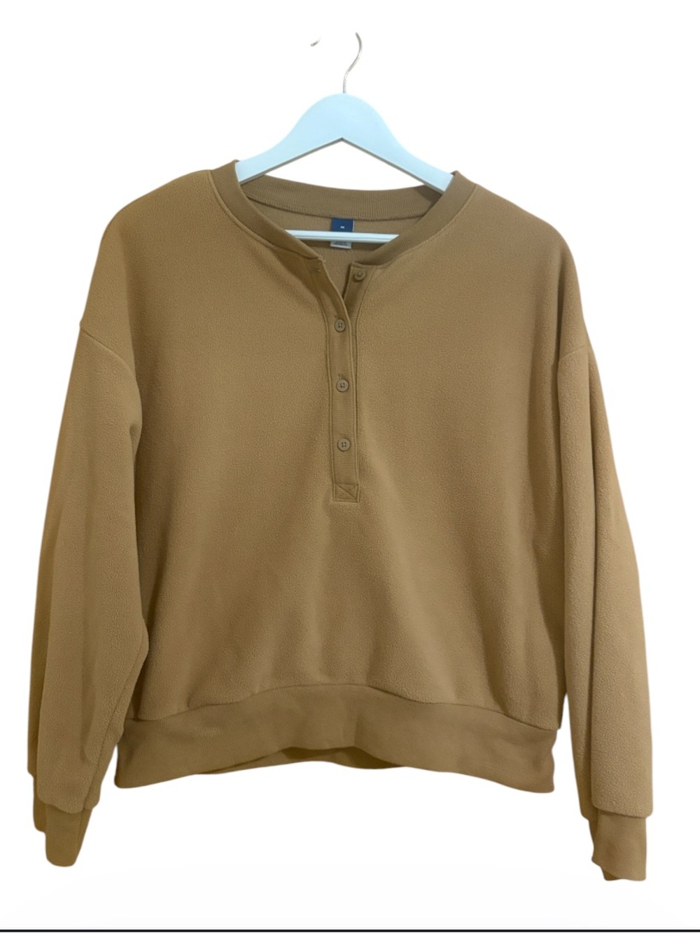 Old Navy Size Medium Brown Fleece Button-Front Crewneck Sweatshirt
